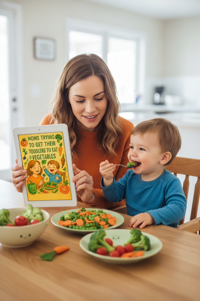 moms trying to get their toddlers to eat vegetables