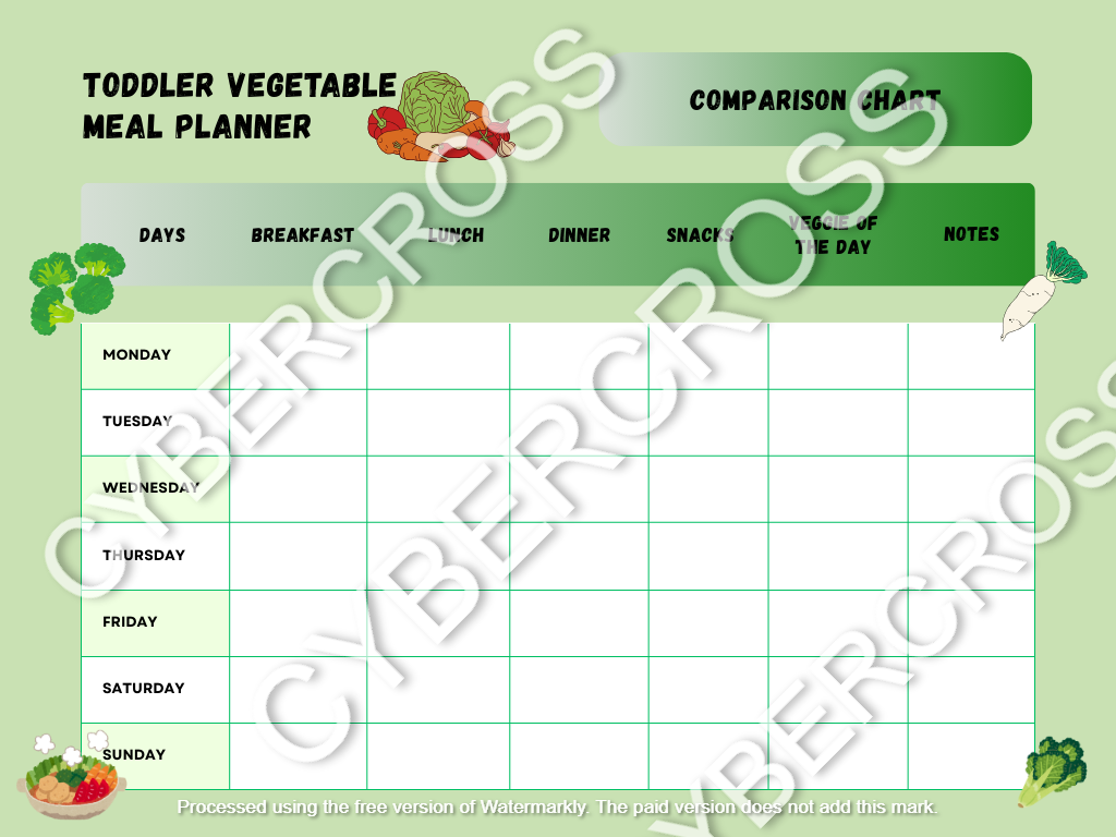 toddler vegetable meal planner